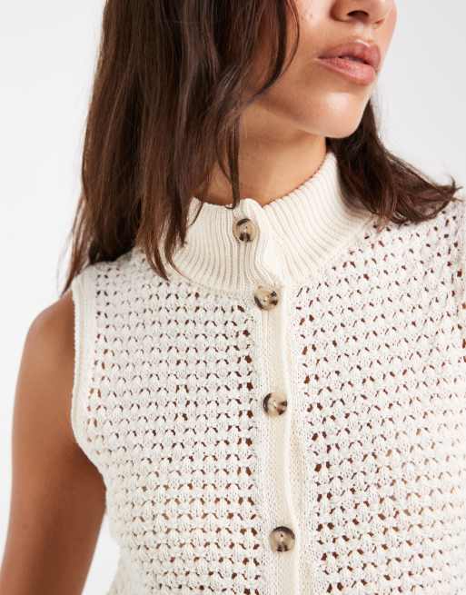 ASOS DESIGN strikket højhalset vest i cream, 2 af 4