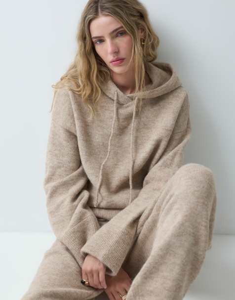 ASOS DESIGN strikket hættetrøje som del af sæt i oatmeal - view 1