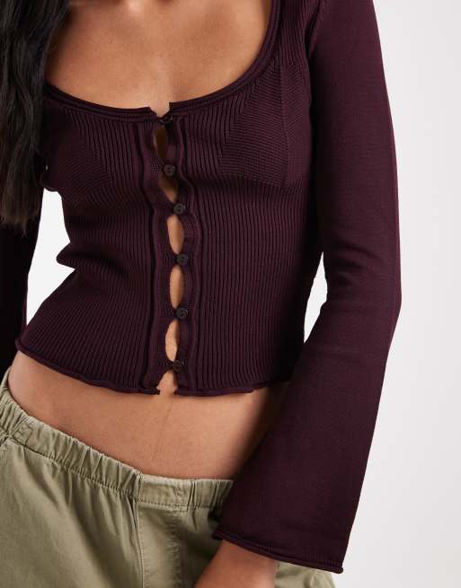 ASOS DESIGN strikket kompakt cardigan med knapper i mørkebrun, 3 af 4