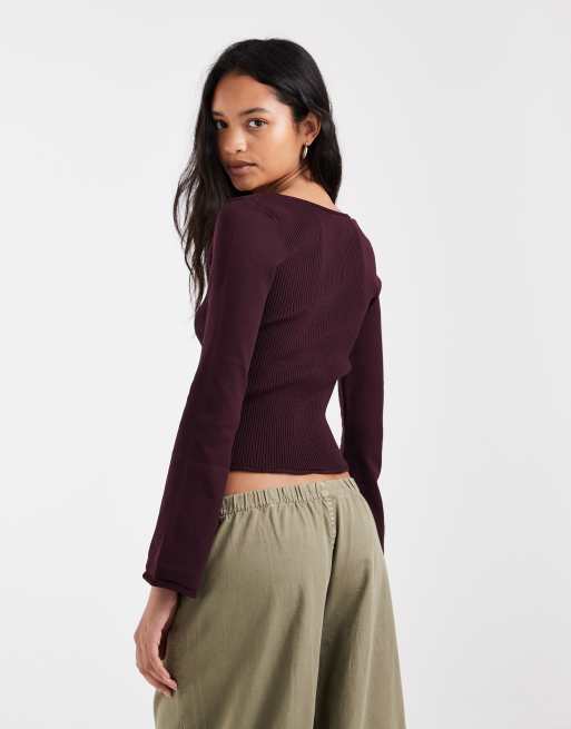 ASOS DESIGN strikket kompakt cardigan med knapper i mørkebrun, 4 af 4