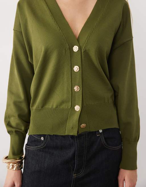 ASOS DESIGN strikket løs oversized cardigan i khaki, 3 af 4