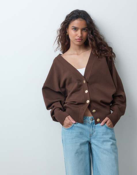 ASOS DESIGN strikket løstsiddende cardigan med flagermusærmer i oversized pasform i chokoladebrun - view 1