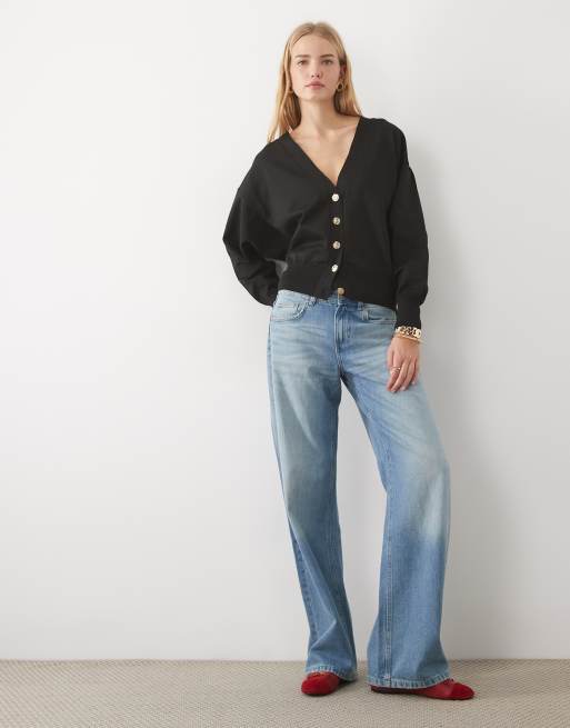 ASOS DESIGN strikket løstsiddende oversized cardigan i sort, 2 af 4