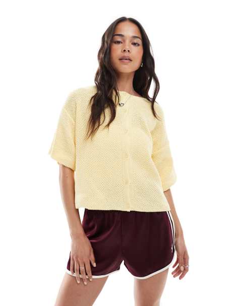 ASOS DESIGN - Strikket lysegul cardigan med korte ærmer - view 1