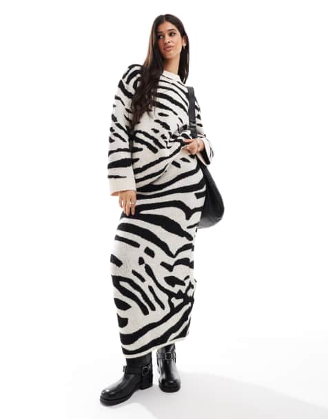 ASOS DESIGN - Strikket maxinederdel med zebraprint - Del af sæt - view 1