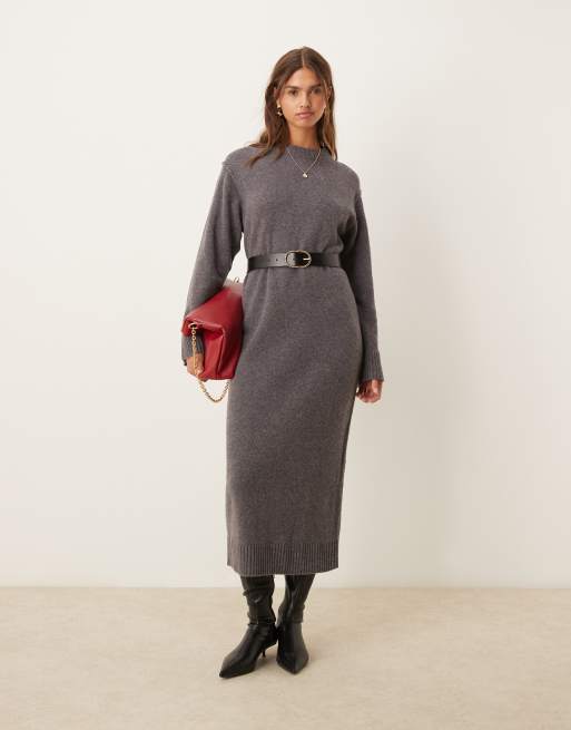 ASOS DESIGN - Strikket midaxi-kjole med rund hals i lammeuldsblanding
