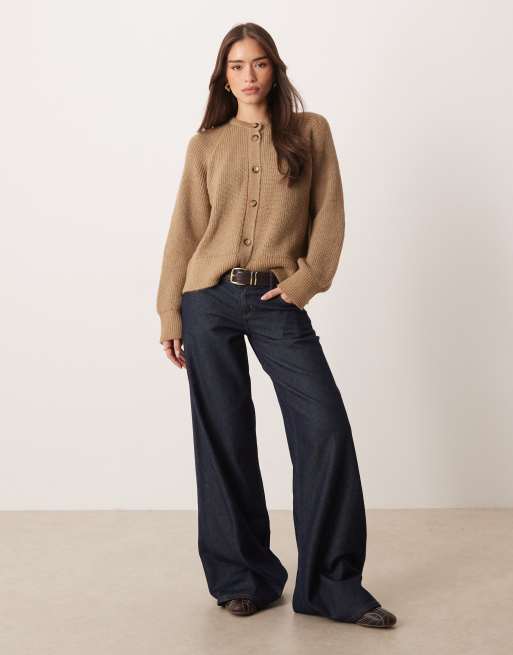 ASOS DESIGN - Strikket mokkafarvet cardigan med høj hals, 2 af 4