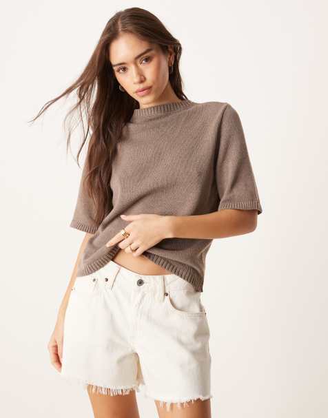 ASOS DESIGN - Strikket mokkafarvet T-shirt med firkantet pasform - view 1
