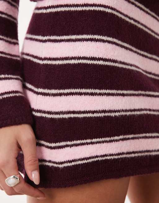 ASOS DESIGN - Strikket nederdel med lyserøde og brune striber - Del af sæt, 4 af 5