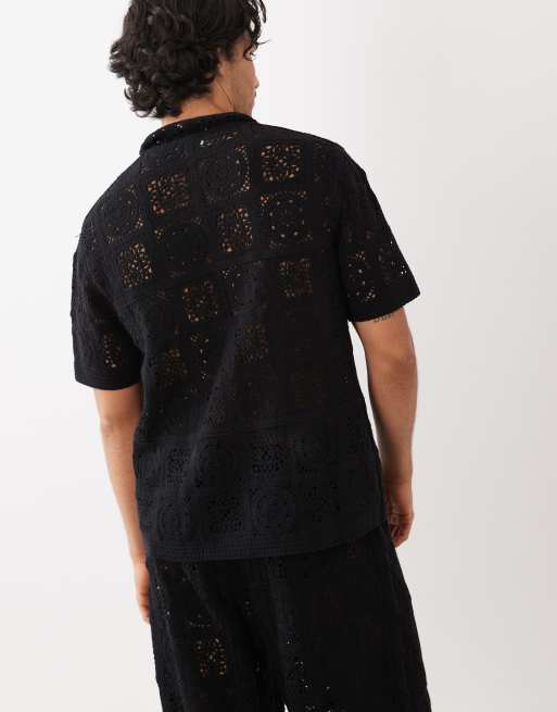 ASOS DESIGN - Strikket og afslappet sort skjorte med korte ærmer og knapper, 3 af 5