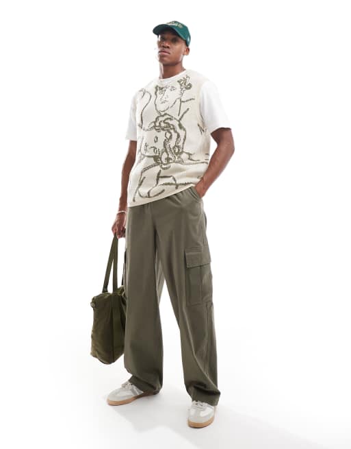 ASOS DESIGN - Strikket og afslappet tanktop med tegnet og kakigrønt mønster i beige, 3 af 4
