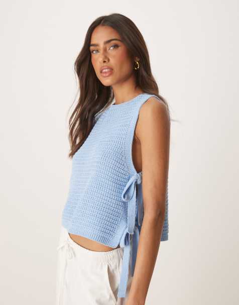 ASOS DESIGN - Strikket og blå tanktop med syningsdetaljer og bindebånd i siden - view 1