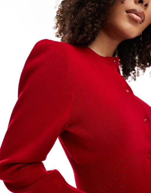 ASOS DESIGN - Strikket og bordeauxrød cardigan med pufærmer, 3 af 4