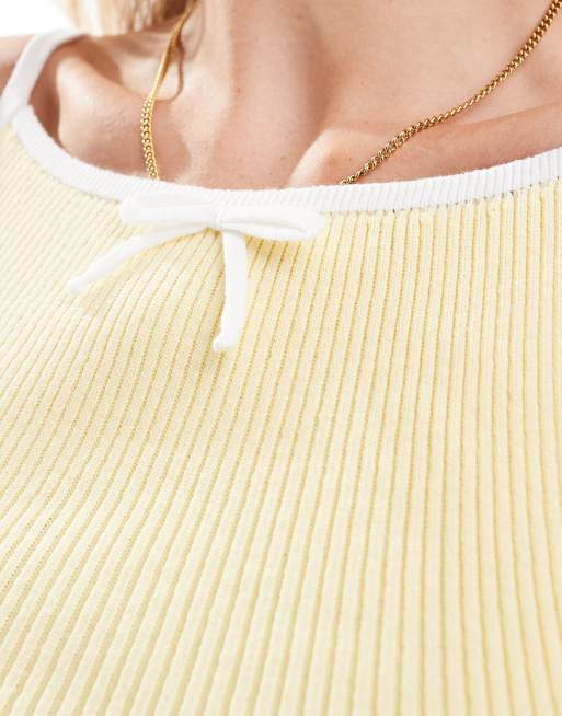 ASOS DESIGN - Strikket og citrongul minikjole med striber og sløjfedetalje, 4 af 4