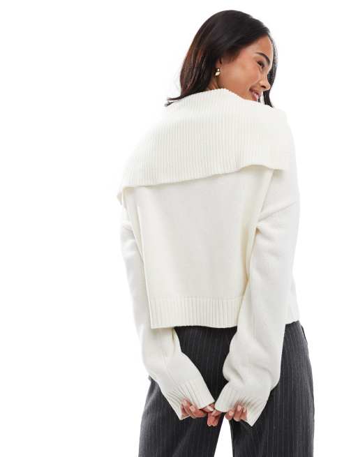 ASOS DESIGN - Strikket og cremehvid cardigan med lynlås og krave, 4 af 4