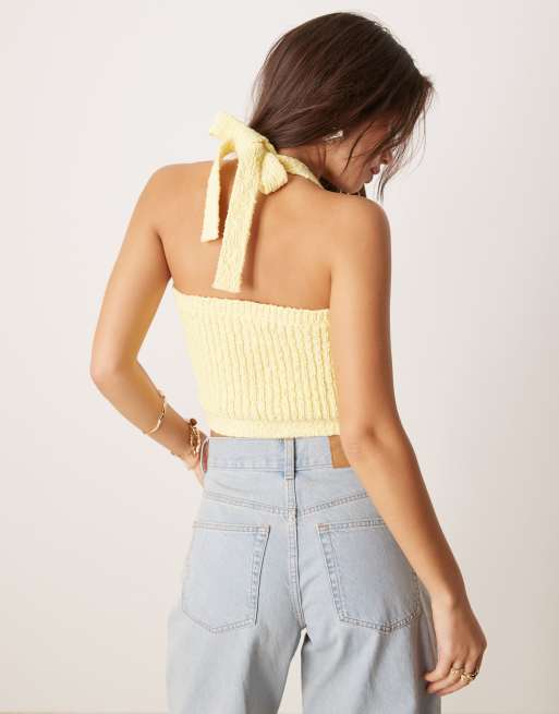 ASOS DESIGN - Strikket og gul croptop med halterneck i nistret garn, 3 af 4