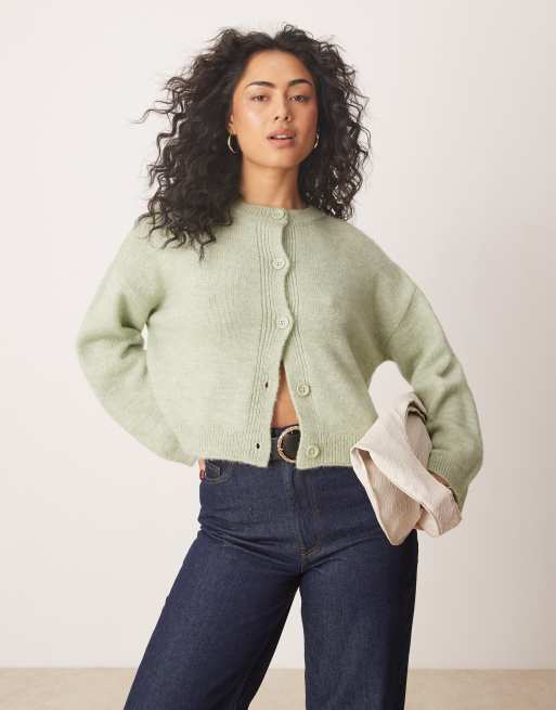 ASOS DESIGN - Strikket og lysegrøn cardigan med brede kanter