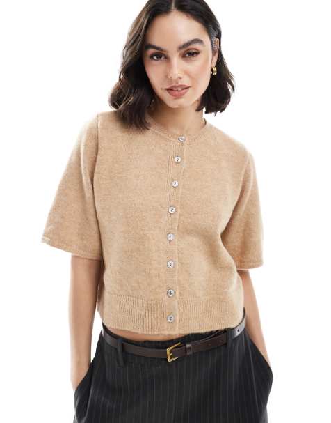 ASOS DESIGN - Strikket og mokkafarvet cardigan med halve ærmer - view 1