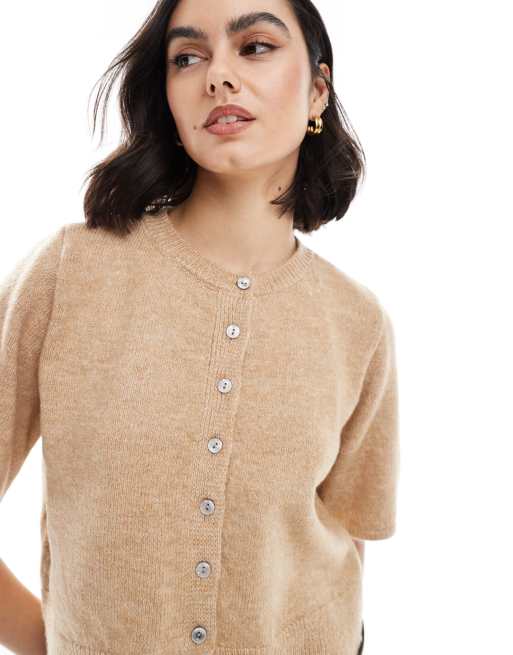 ASOS DESIGN - Strikket og mokkafarvet cardigan med halve ærmer, 3 af 4