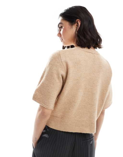ASOS DESIGN - Strikket og mokkafarvet cardigan med halve ærmer, 4 af 4