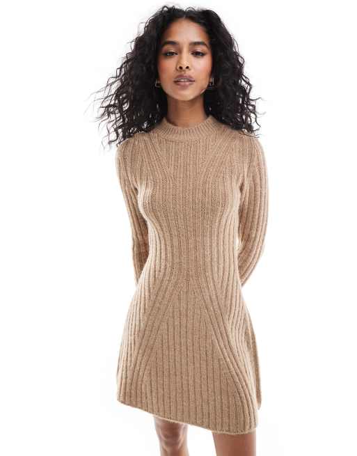 ASOS DESIGN - Strikket og mokkafarvet minikjole i ribstrik, 3 af 4