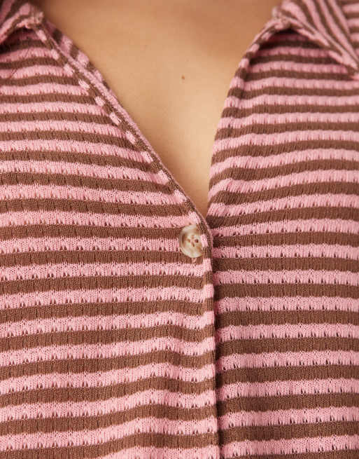 ASOS DESIGN - Strikket og oversized skjorte med lyserøde/brune bukser - Del af sæt, 2 af 4