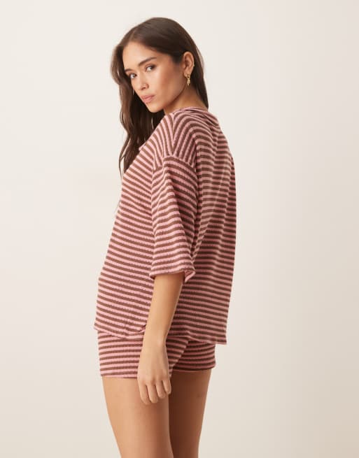 ASOS DESIGN - Strikket og oversized skjorte med lyserøde/brune bukser - Del af sæt, 3 af 4