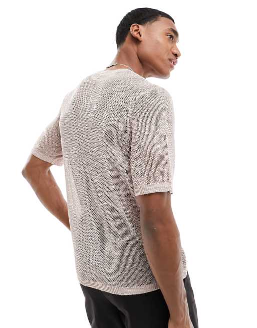 ASOS DESIGN - Strikket og sølvfarvet T-shirt i metallisk mesh, 4 af 4