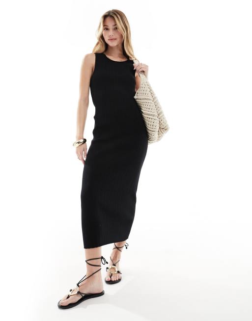 ASOS DESIGN - Strikket og sort midaxi-kjole i tanktop-stil