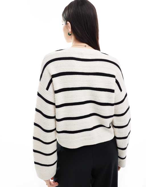 ASOS DESIGN - Strikket og stribet cardigan med rund hals og tekstur samt guldfarvede knapper, 4 af 4