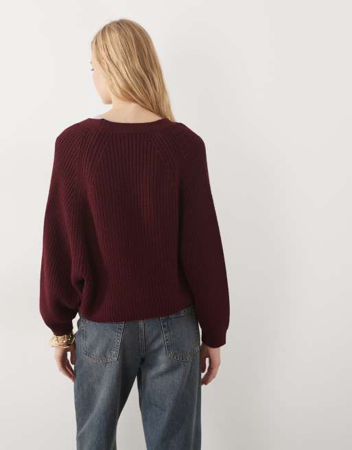 ASOS DESIGN strikket oversized cardigan i burgundy, 4 af 4