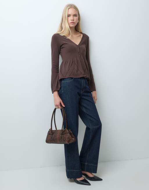 ASOS DESIGN strikket peplum-cardigan i chokoladebrun, 3 af 4