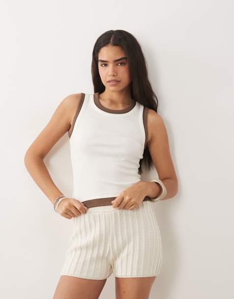 ASOS DESIGN strikket plisseret kort sæt i råhvid - view 1