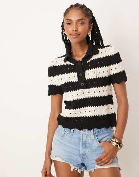 ASOS DESIGN - Strikket poloskjorte med striber - view 1