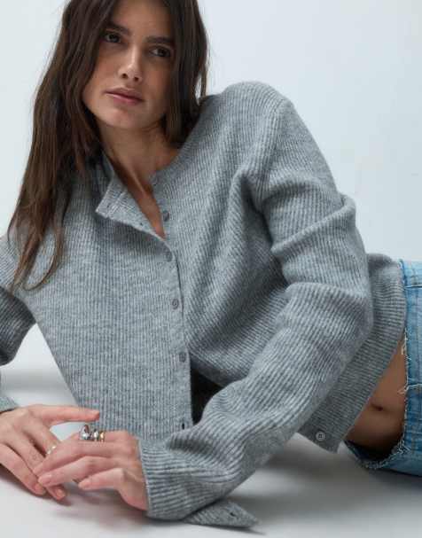 ASOS DESIGN strikket rib-basic cardigan i grå - view 1
