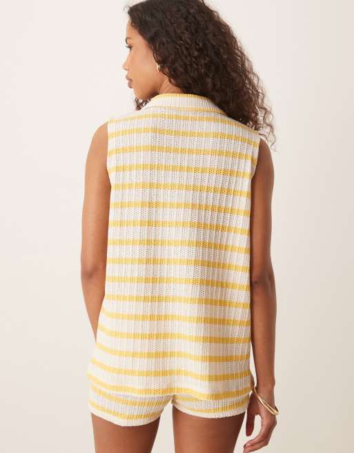 ASOS DESIGN - Strikket ærmeløs tanktop med polokrave og gule striber - Del af sæt, 4 af 4