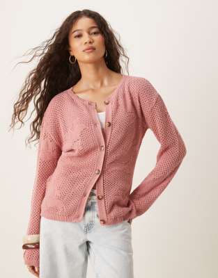 ASOS DESIGN - Strikket rosa cardigan med blondedetaljer - view 1