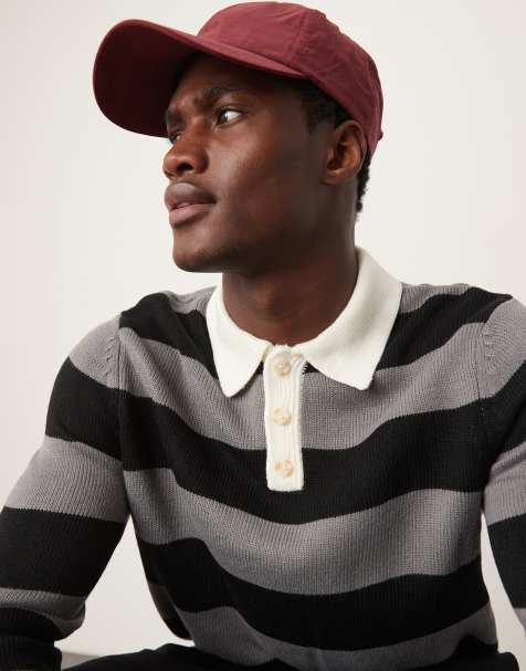 ASOS DESIGN - Strikket rugby-polo med striber i sort og grå - view 1