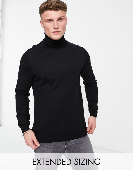 ASOS DESIGN - Strikket rullekravetrøje i sort bomuld