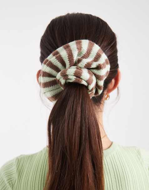 ASOS DESIGN - Strikket scrunchie med brune/grønne striber - view 1