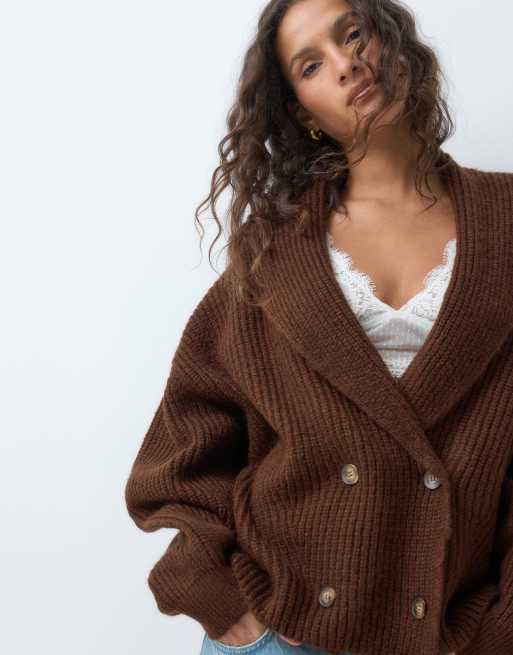ASOS DESIGN strikket sjals-cardigan i chokoladebrun, 4 af 5