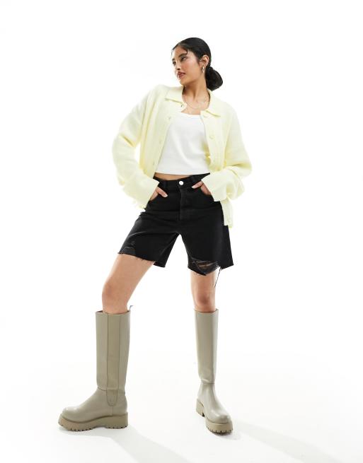 ASOS DESIGN - Strikket skjorte-cardigan med krave i kærnemælksfarve, 3 af 4