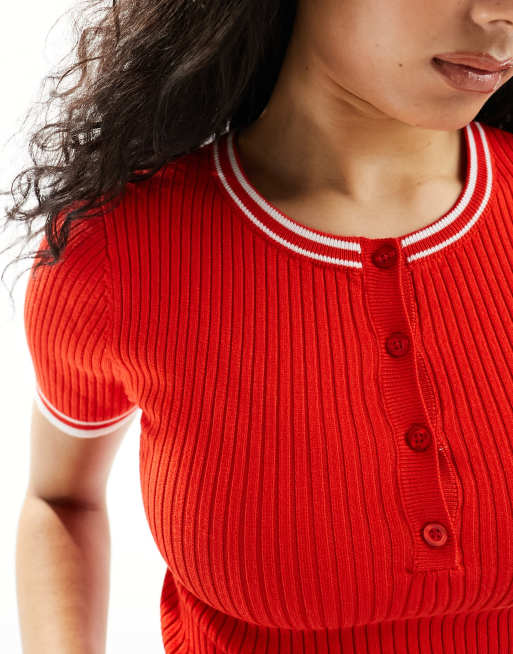 ASOS DESIGN - Strikket T-shirt med hvide kontraststriber i kanterne, 2 af 4