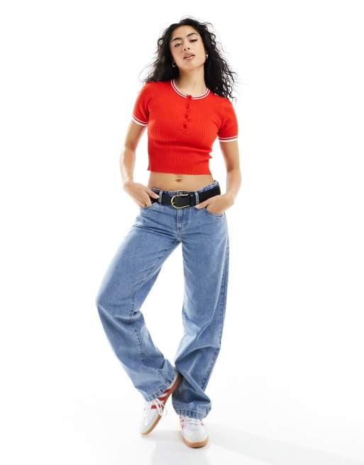 ASOS DESIGN - Strikket T-shirt med hvide kontraststriber i kanterne, 3 af 4