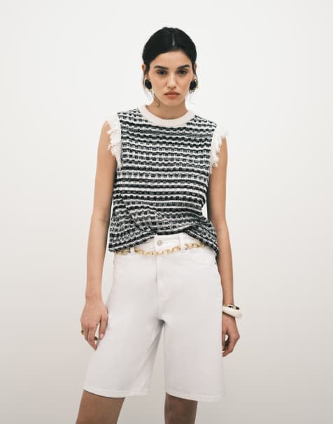 ASOS DESIGN - Strikket tanktop i tweed med sort/hvidt mønster - view 1