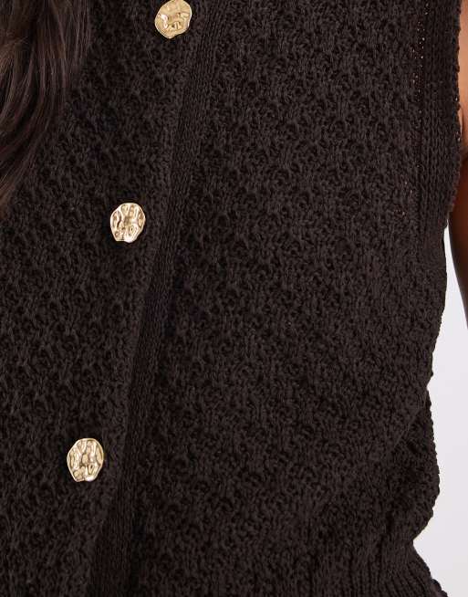 ASOS DESIGN strikket tanktop med guldfarvede knapdetaljer i chokoladebrun, 4 af 4