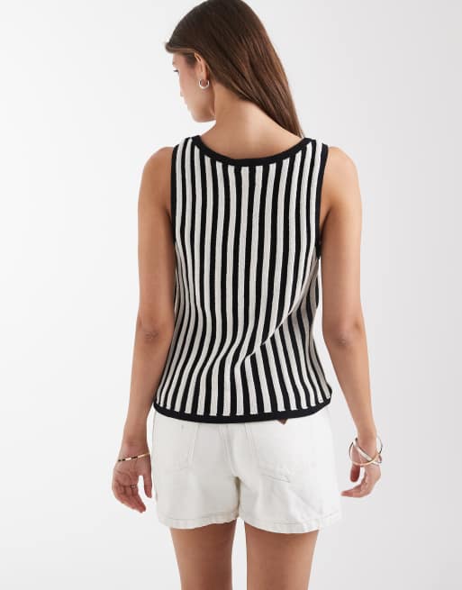 ASOS DESIGN - Strikket tanktop med plisseringer og monokrome striber, 4 af 4