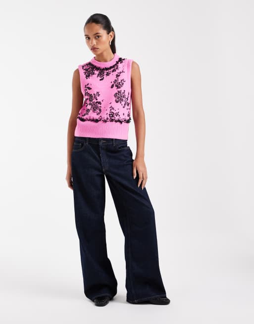 ASOS DESIGN strikket tanktop med pynt i klar pink, 2 af 4