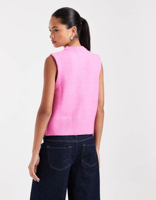 ASOS DESIGN strikket tanktop med pynt i klar pink, 4 af 4