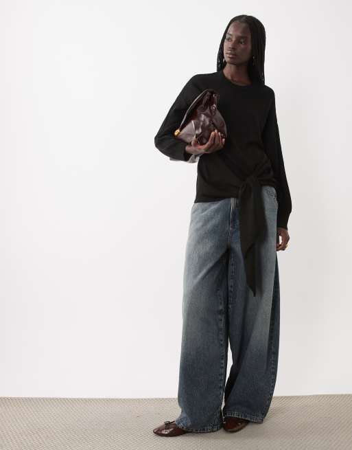 ASOS DESIGN strikket top med bindebånd i siden i sort, 2 af 4